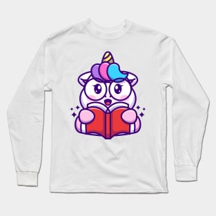 Cute unicorn reading book cartoon Long Sleeve T-Shirt